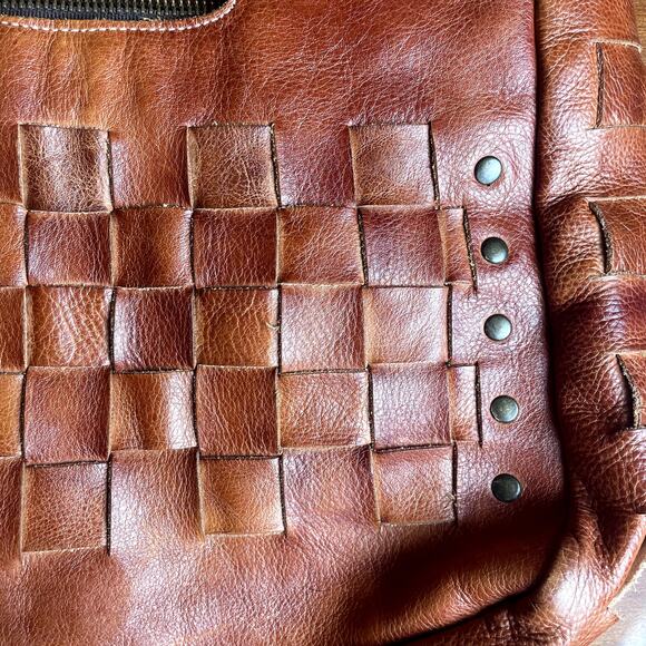 Bed Stu Orchid Dark Brown Woven Leather Crossbody Purse Handbag Shoulder Bag - Picture 4 of 10